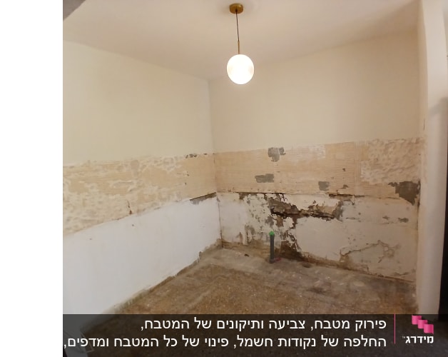 חדר ריק עם קירות מתקלפים ורצפה חשופה